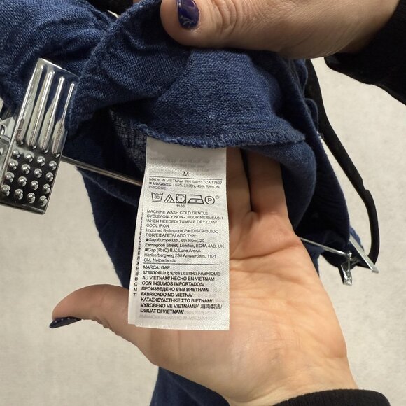 GAP Pants Womens Medium Blue Linen Rayon Pull On Wide Leg Cargo Pockets - Picture 3 of 10